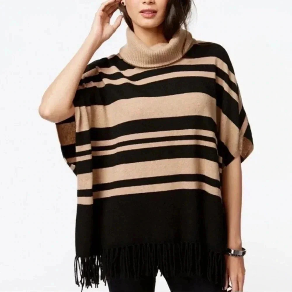 CHARTER CLUB Cashmere Poncho Striped L/XL